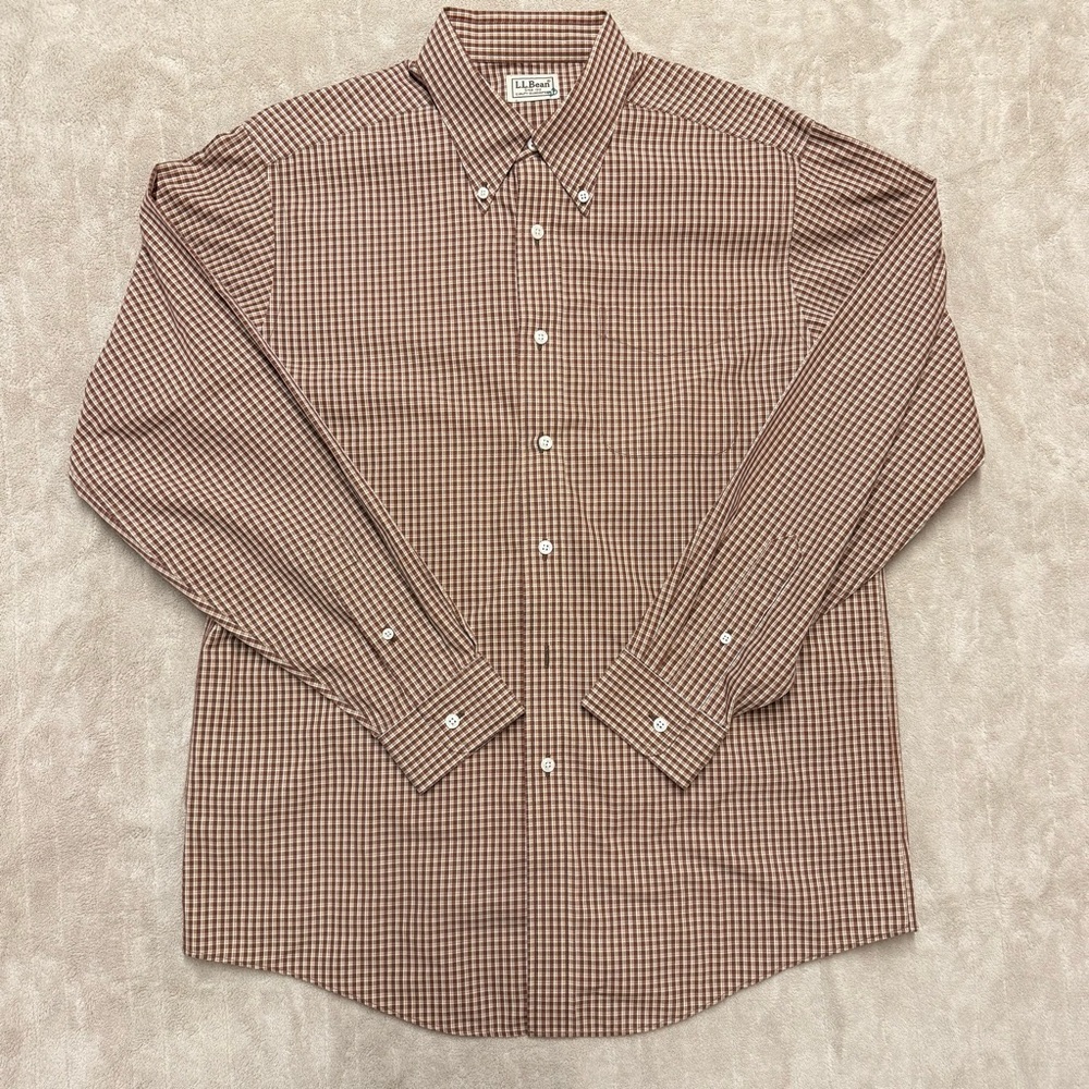 LL Bean Vintage Shirt Mens Medium Brown Plaid Button Up - Picture 2 of 6